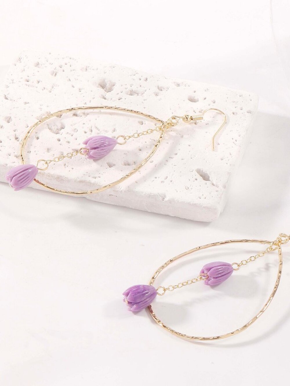 Purple Pikake Dangle Hoop Earrings